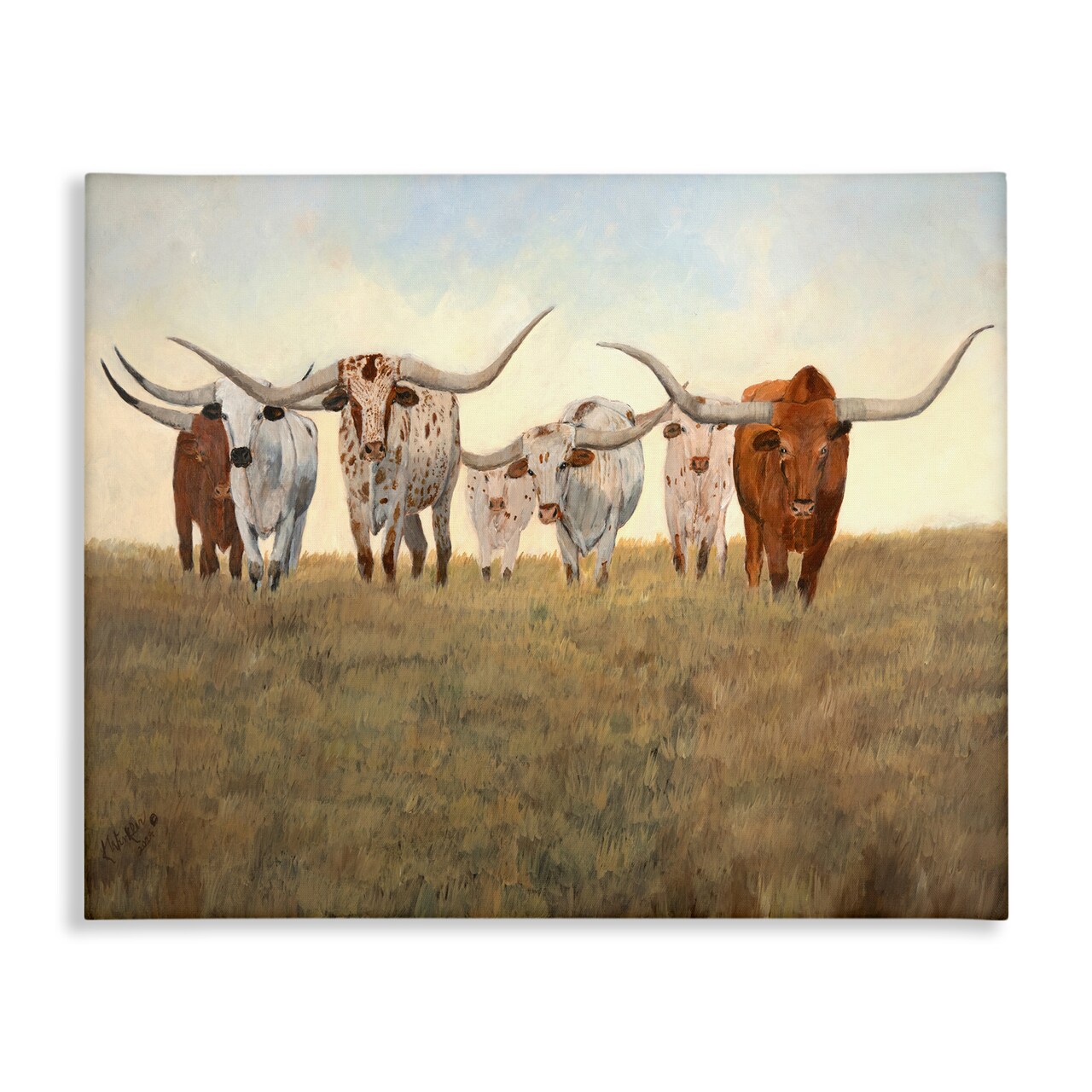 Stupell Industries Family of Longhorn Cattle Canvas By Kathy Winkler 